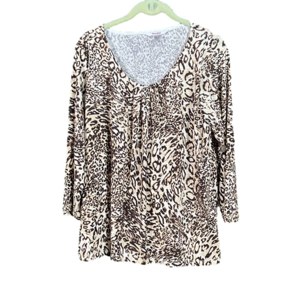 🌸 Tanjay Neutral Cheetah Print 3/4 Sleeve Long Sleeve w Mirror Polka dots Large - Picture 1 of 2